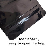 Stand Up Glossy Black Coffee Bean Snack Mylar Bags Resealable Smell Proof Heat Sealing Aluminum Foil Zip Lock Pouches