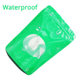 Glossy Green Aluminum Foil Standing Up Zipper Pouches Doypack Eco-friendly Heat Seal Mylar Bags With Clear Oval Window