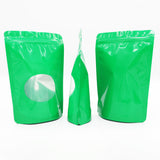 Glossy Green Aluminum Foil Standing Up Zipper Pouches Doypack Eco-friendly Heat Seal Mylar Bags With Clear Oval Window