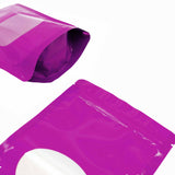 Glossy Purple Aluminum Foil Food Zipper Lock Mylar Package Bags Eco-friendly Round Corner Standing Up Pouches With Clear Oval Window