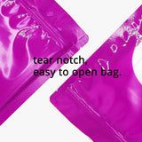 Glossy Purple Aluminum Foil Food Zipper Lock Mylar Package Bags Eco-friendly Round Corner Standing Up Pouches With Clear Oval Window