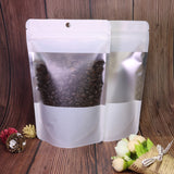In Stock Matte Black/ White With Frosted Window And Handle Hole Metallic Foil Stand Up Reusable Zipper Storage Bag