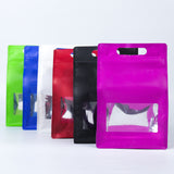 50Pcs/Pack Stand Up Bag With Hand Hole Matte Metallic Foil Mylar Plastic Doypack Food Nut Gift Packaging Zip Lock Storage Pouch