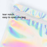 Custom Printed:Food Candy Sachet Smellproof Holographic Silver Translucent Plastic Bag Metallic Foil Stand Up Zipper Storage Pouch