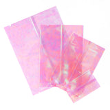 Multi-size Vacuum Heat Sealing Glossy Holographic Pink Storage Pouch Open Top Packaging Bag with Tear Notch