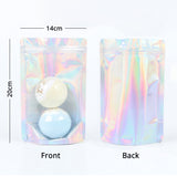 Custom Printed:Food Candy Sachet Smellproof Holographic Silver Translucent Plastic Bag Metallic Foil Stand Up Zipper Storage Pouch