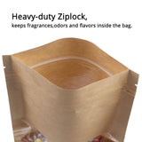 New Style Premium Assorted Sizes Tear Notch Flat Pouch Kraft Paper Zip Lock Storage Bag w/ Clear Window