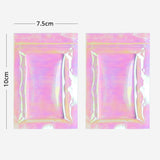 Holographic Pink Flat Bottom Heat Sealed Bag Plastic Mylar Packaging Ziplock Pouch With Tear Notch For Food Make up Storage