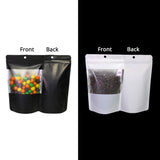 In Stock Matte Black/ White With Frosted Window And Handle Hole Metallic Foil Stand Up Reusable Zipper Storage Bag