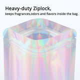 Custom Printed: Glossy Holographic Laser Silver Metallic Foil Mylar Zip Lock Bag Comestic Reusable Stand Up Eco Storage Pouch