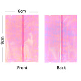 Multi-size Vacuum Heat Sealing Glossy Holographic Pink Storage Pouch Open Top Packaging Bag with Tear Notch