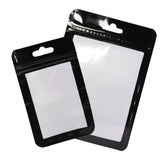 Custom Printed: Various Sizes Black White Framed Clear Front Mylar Flat Zipper Bag with Euro Slot For Phone Accessories