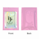 Custom Printed: Variou-size Glossy Cosmetic Storage Reusable Zip Lock Bag Metallic Foil Mylar Flat With Clear Window Package Pouch