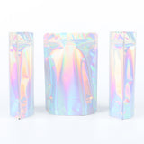 Custom Printed: Glossy Holographic Laser Silver Metallic Foil Mylar Zip Lock Bag Comestic Reusable Stand Up Eco Storage Pouch