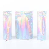 Custom Logo Glossy Holographic Laser Silver Metallic Foil Mylar Zip Lock Bag Comestic Reusable Stand Up Eco Storage Pouch