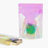 Custom Printed:Plastic Mylar Bag Glossy Holographic Pink Cosmetic Jewelry Candy Storage Zip Lock Pouch Resealable Polybag