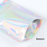 Custom Logo Glossy Holographic Laser Silver Metallic Foil Mylar Zip Lock Bag Comestic Reusable Stand Up Eco Storage Pouch