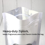 Custom Glossy Sealed Bag With Oval Clear Window And Tear Notch Metallic Foil Mylar Stand Up Household Storage Zip Lock Pouch