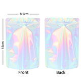 Custom Printed: Glossy Holographic Laser Silver Metallic Foil Mylar Zip Lock Bag Comestic Reusable Stand Up Eco Storage Pouch