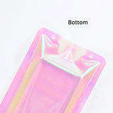 Custom Printed: New Glossy Holographic Pink Plastic Zip Lock Bag Reflective Flat Bottom Cosmetic Jewelry Storage Sealed Pouch