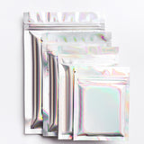 New Heat Seal Smell Proof Holographic Silver Zip Lock Bag Recyclable Foil Mylar Kitchen Packaging Storage Pouch