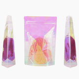 Custom Printed:Plastic Mylar Bag Glossy Holographic Pink Cosmetic Jewelry Candy Storage Zip Lock Pouch Resealable Polybag