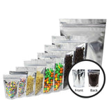 100Pcs Glossy Clear One Side Eco Metallic Foil Mylar Packaging Stand Up Zip Lock Bag For Multifunction Storage Pouch