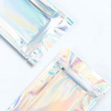 Holographic Silver Bag New Design Glossy Clear Front Plastic Bag Metallic Foil Mylar Cosmetics Food Storage Zipper Pouch