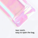 Custom Printed: New Glossy Holographic Pink Plastic Zip Lock Bag Reflective Flat Bottom Cosmetic Jewelry Storage Sealed Pouch