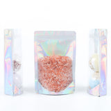 Food Candy Sachet Smellproof Holographic  Silver Translucent Plastic Bag Custom Metallic Foil Stand Up Zipper Storage Pouch