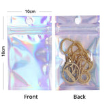 Eco Smell Proof Candy Packaging Bag Clear Front Holographic Silver Back Reusable Zip Lock Jewelry Storage Pouch