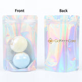 Custom Printed:Food Candy Sachet Smellproof Holographic Silver Translucent Plastic Bag Metallic Foil Stand Up Zipper Storage Pouch